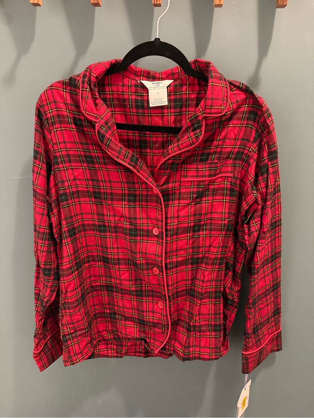 Red Plaid Cotton Pajama Top - Picture 2 of 5
